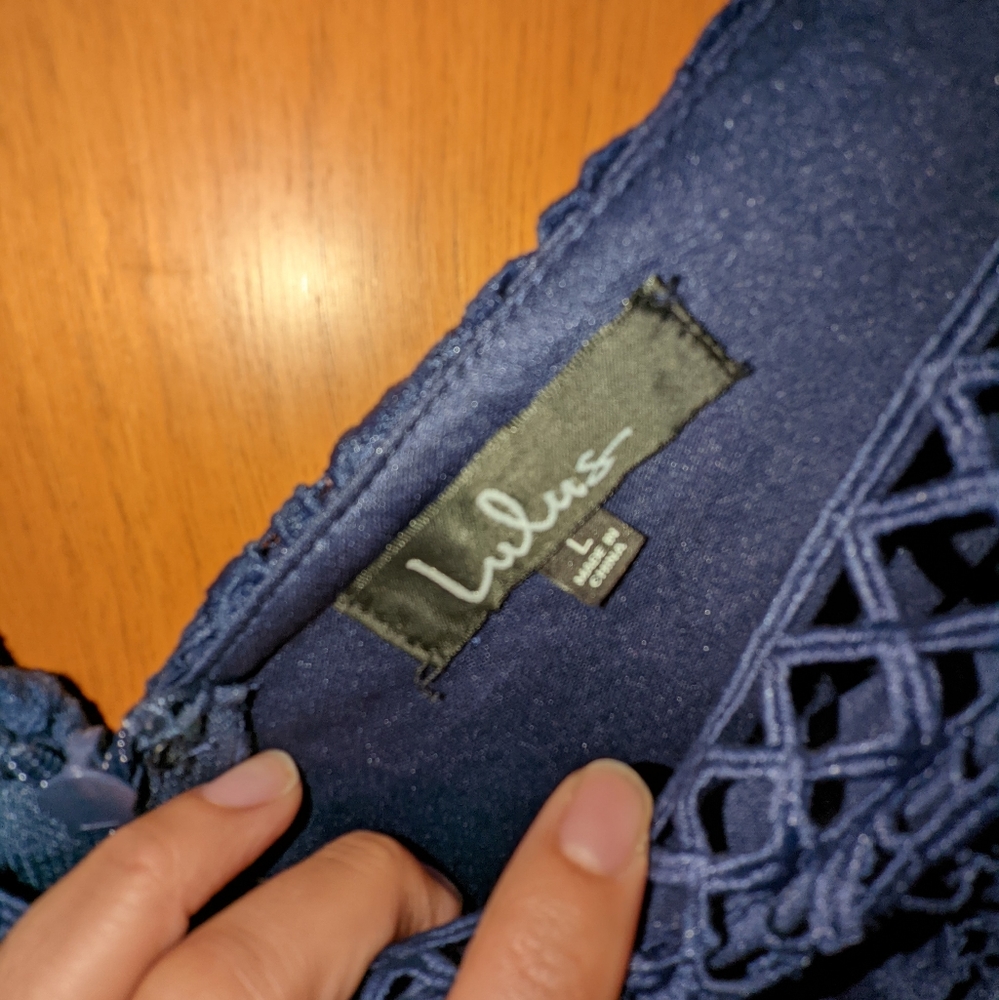 Lulu's Navy Crochet Sleeve Maxi Dress - Picture 8 of 9